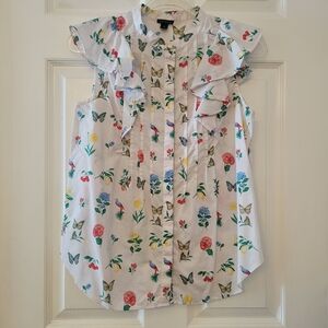 Ann Taylor Womens Medium Floral Butterfly Sleeveless Top
